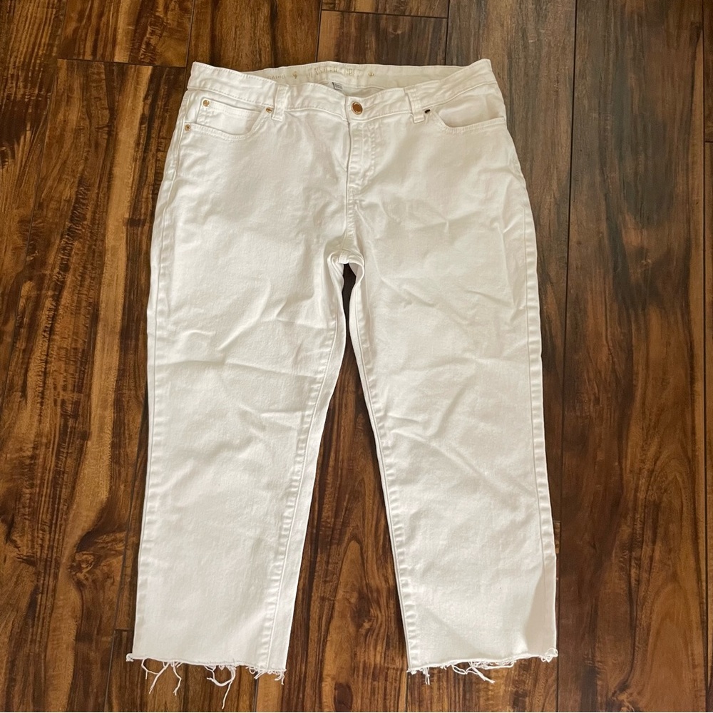 Jennifer Lopez White Raw Hem Ankle Jeans Cotton Stretch Denim Women’s 14P